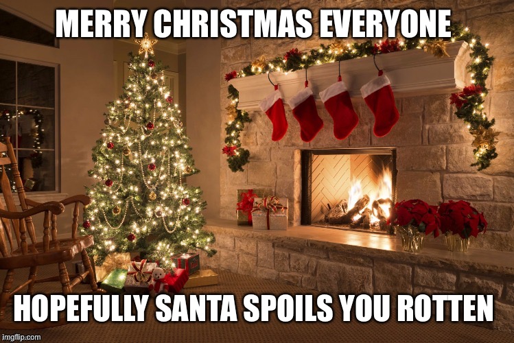 Merry Christmas | MERRY CHRISTMAS EVERYONE; HOPEFULLY SANTA SPOILS YOU ROTTEN | image tagged in merry christmas | made w/ Imgflip meme maker
