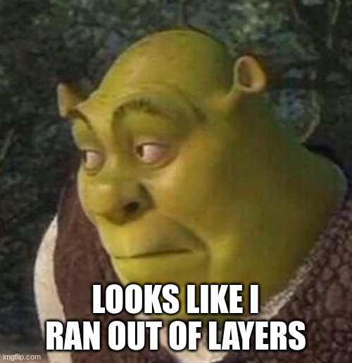 Shrek | LOOKS LIKE I RAN OUT OF LAYERS | image tagged in shrek | made w/ Imgflip meme maker