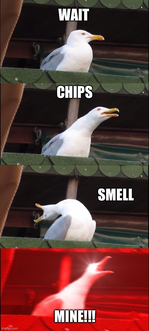 A chippy turret | WAIT; CHIPS; SMELL; MINE!!! | image tagged in memes,inhaling seagull,mine | made w/ Imgflip meme maker