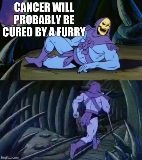 Skeletor disturbing facts | CANCER WILL PROBABLY BE CURED BY A FURRY | image tagged in skeletor disturbing facts | made w/ Imgflip meme maker