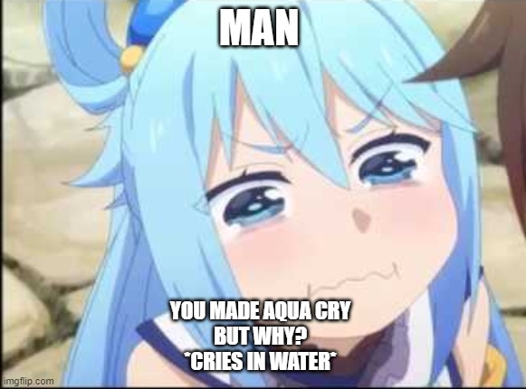 Crying Aqua Konosuba | MAN YOU MADE AQUA CRY
BUT WHY?
*CRIES IN WATER* | image tagged in crying aqua konosuba | made w/ Imgflip meme maker