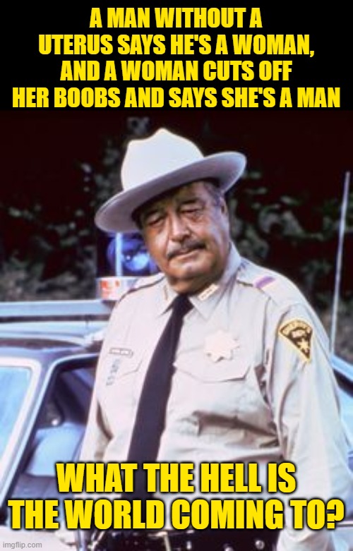 What Would Buford Think? | A MAN WITHOUT A UTERUS SAYS HE'S A WOMAN, AND A WOMAN CUTS OFF HER BOOBS AND SAYS SHE'S A MAN; WHAT THE HELL IS THE WORLD COMING TO? | image tagged in buford skeptical,what the hell,transgender,lol,funny memes,so true | made w/ Imgflip meme maker