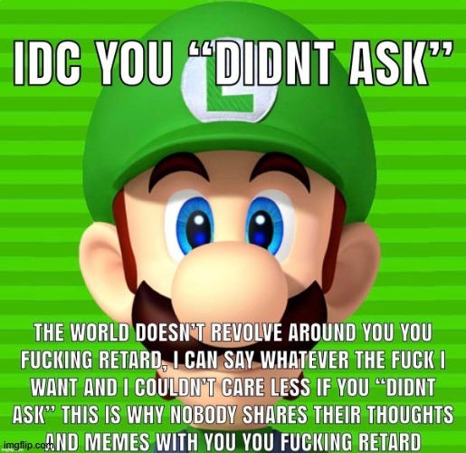 luigi is right | image tagged in i dont care you didnt ask | made w/ Imgflip meme maker