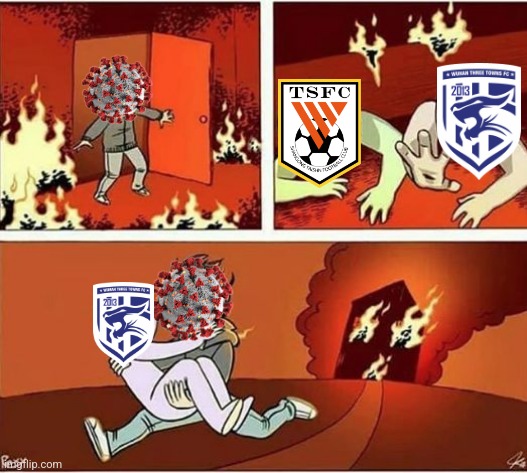 Congrats to Wuhan Three Towns and Nicusor Stanciu for winning CSL | image tagged in you can only save one from fire,wuhan,china,covid,football,soccer | made w/ Imgflip meme maker
