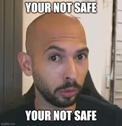 Andrew Tate No Bitches | YOUR NOT SAFE YOUR NOT SAFE | image tagged in andrew tate no bitches | made w/ Imgflip meme maker