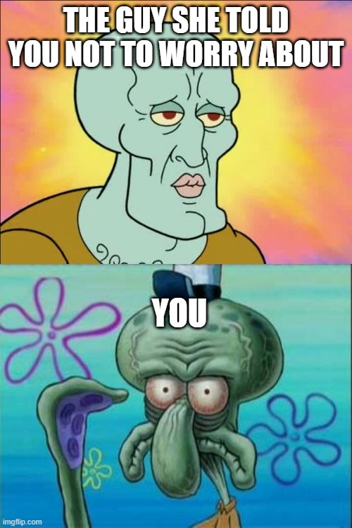 "Don't worry, honey. You're more handsome than he is." | THE GUY SHE TOLD YOU NOT TO WORRY ABOUT; YOU | image tagged in memes,squidward | made w/ Imgflip meme maker
