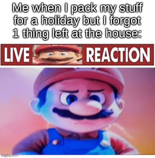 I NEEDZ AN IDEEEEA | Me when I pack my stuff for a holiday but I forgot 1 thing left at the house: | image tagged in live mareeo reaction | made w/ Imgflip meme maker
