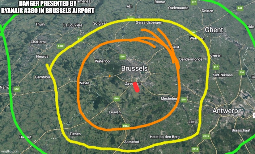 Map keys in comments | DANGER PRESENTED BY RYANAIR A380 IN BRUSSELS AIRPORT | made w/ Imgflip meme maker