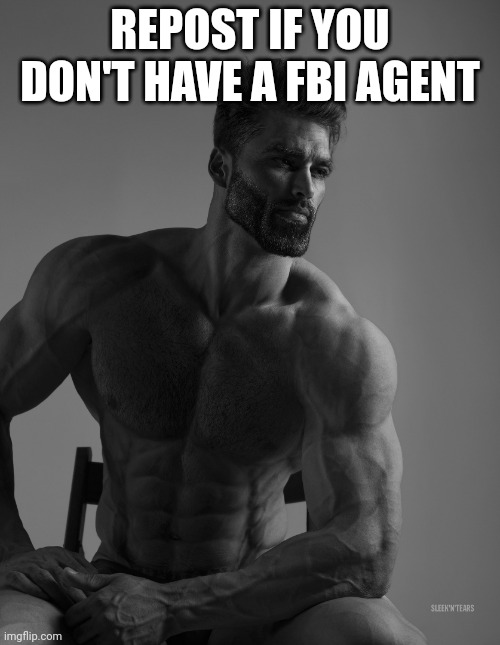 Giga Chad | REPOST IF YOU DON'T HAVE A FBI AGENT | image tagged in giga chad | made w/ Imgflip meme maker