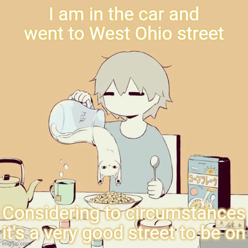 Change the stream mood to "whoops cops found out" | I am in the car and went to West Ohio street; Considering to circumstances it's a very good street to be on | image tagged in avogado6 | made w/ Imgflip meme maker