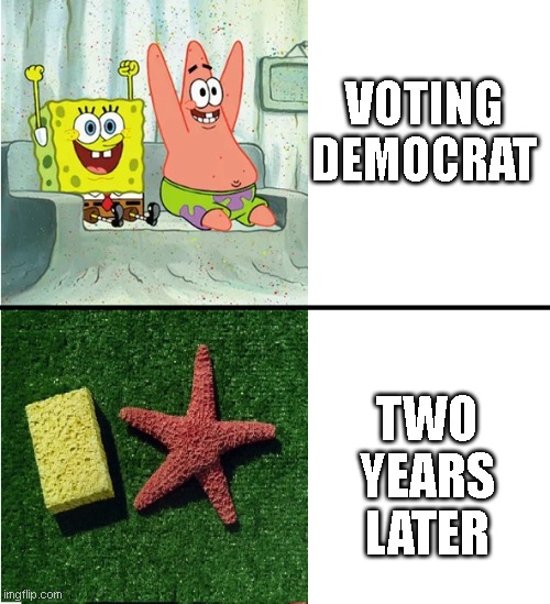 Good Situation Vs.  Bad Situation | VOTING
DEMOCRAT; TWO
YEARS
LATER | image tagged in good situation vs bad situation | made w/ Imgflip meme maker