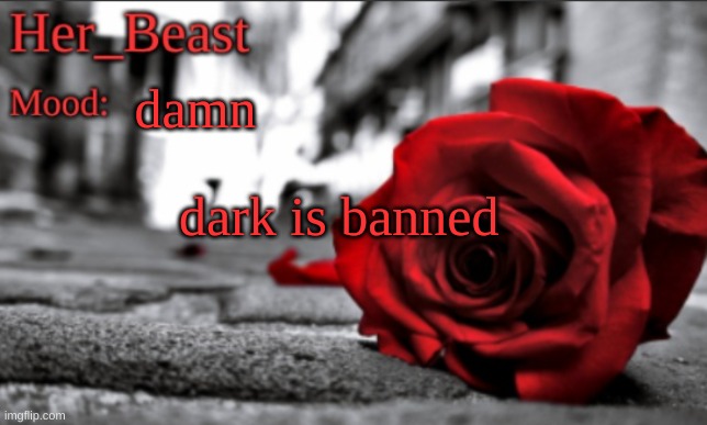 Her_Beast announce | damn; dark is banned | image tagged in her_beast announce | made w/ Imgflip meme maker