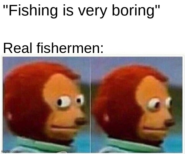 Monkey Puppet Meme | "Fishing is very boring"; Real fishermen: | image tagged in memes,monkey puppet | made w/ Imgflip meme maker