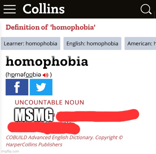 L bozos | MSMG | image tagged in homophobia definition | made w/ Imgflip meme maker