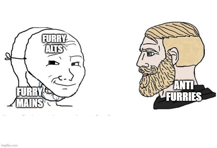 yes | FURRY ALTS; FURRY MAINS; ANTI FURRIES | image tagged in soyboy vs yes chad | made w/ Imgflip meme maker