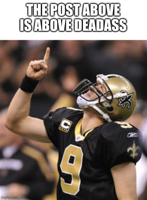 football player pointing up | THE POST ABOVE IS ABOVE DEADASS | image tagged in football player pointing up | made w/ Imgflip meme maker