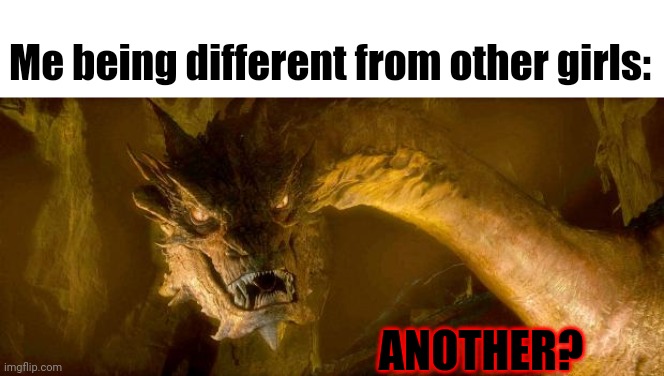 smaug | Me being different from other girls: ANOTHER? | image tagged in smaug | made w/ Imgflip meme maker