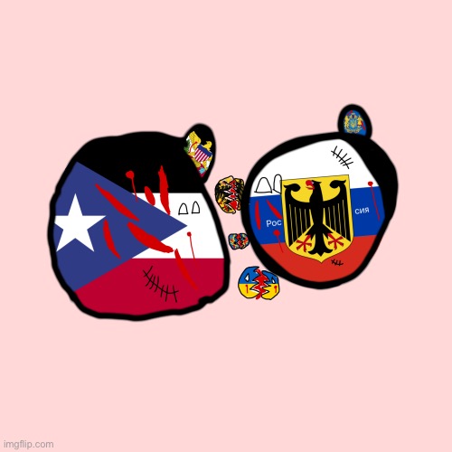 Virginia and Russia splitting Germany and Ukraine | image tagged in countryballs | made w/ Imgflip meme maker