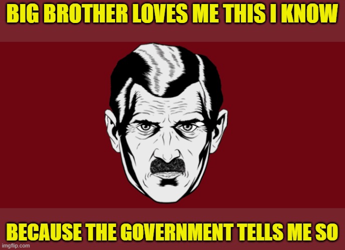 big brother | BIG BROTHER LOVES ME THIS I KNOW BECAUSE THE GOVERNMENT TELLS ME SO | image tagged in big brother | made w/ Imgflip meme maker