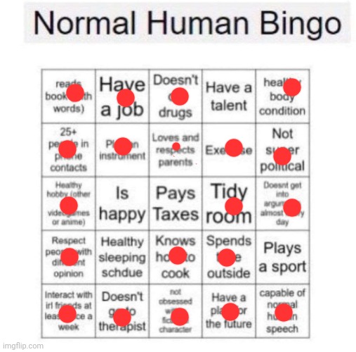 Temp name: normal human bingo | image tagged in normal human bingo | made w/ Imgflip meme maker