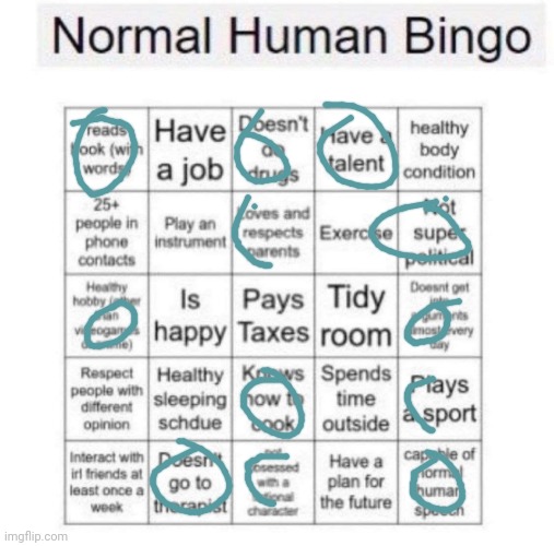 The half circles mean:  kind of | image tagged in normal human bingo | made w/ Imgflip meme maker