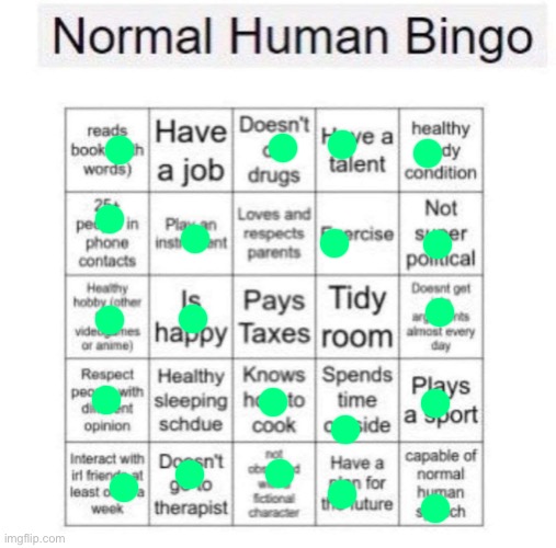 Normal human bingo | image tagged in normal human bingo | made w/ Imgflip meme maker