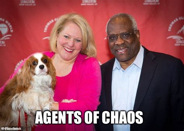 Clarence and Ginny Thomas. The dog is the smartest of the three. | AGENTS OF CHAOS | image tagged in clarence and ginny thomas the dog is the smartest of the three | made w/ Imgflip meme maker