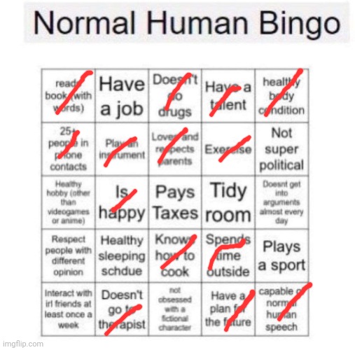 Normal human bingo | image tagged in normal human bingo | made w/ Imgflip meme maker