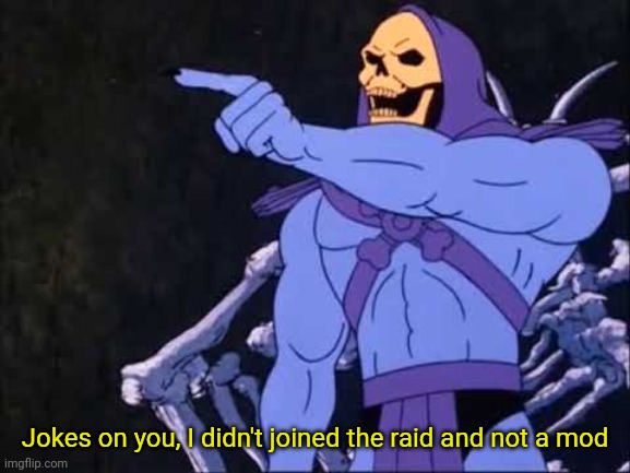 @stream mood | Jokes on you, I didn't joined the raid and not a mod | image tagged in skeletor | made w/ Imgflip meme maker