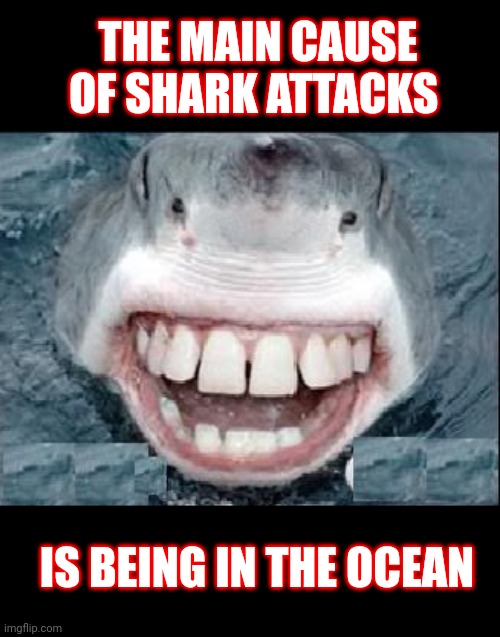 Shark info | THE MAIN CAUSE OF SHARK ATTACKS; IS BEING IN THE OCEAN | made w/ Imgflip meme maker