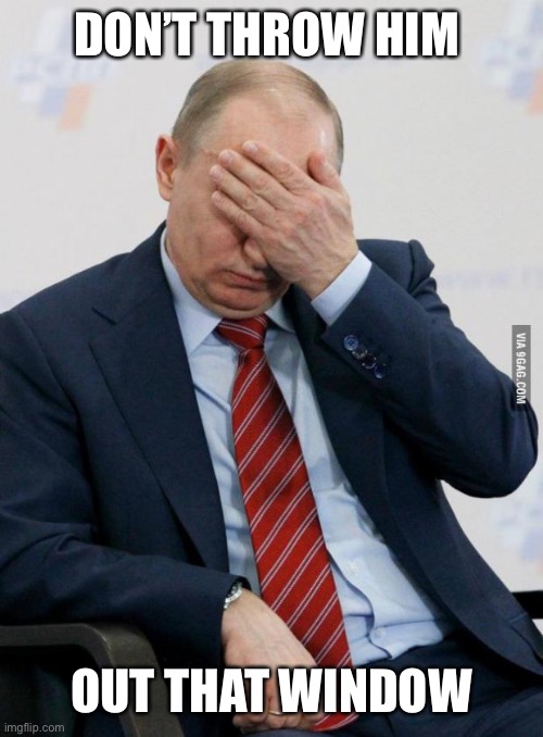 Putin Facepalm | DON’T THROW HIM OUT THAT WINDOW | image tagged in putin facepalm | made w/ Imgflip meme maker