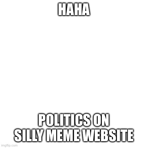 Blank Transparent Square | HAHA; POLITICS ON SILLY MEME WEBSITE | image tagged in memes,blank transparent square | made w/ Imgflip meme maker