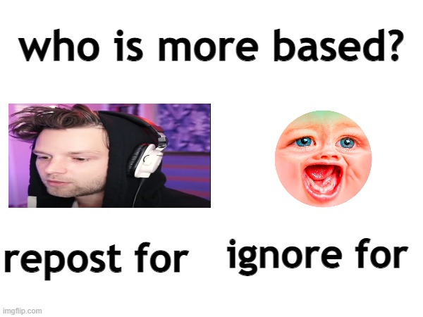 who is more based? repost for; ignore for | made w/ Imgflip meme maker