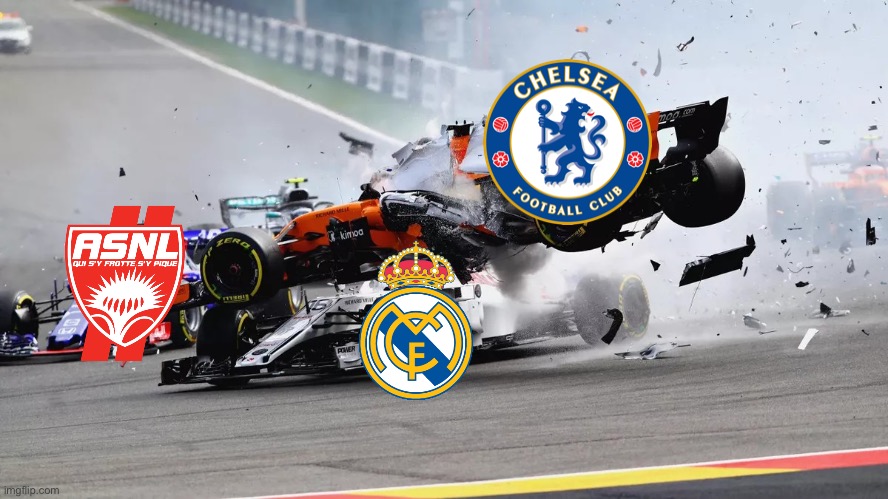 Football Be Like: | image tagged in alonso leclerc crash | made w/ Imgflip meme maker