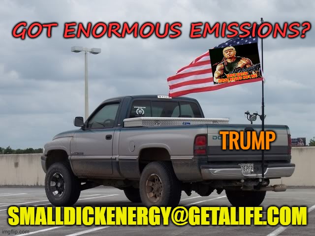 Truck Flag | TRUMP SMALLDICKENERGY@GETALIFE.COM GOT ENORMOUS EMISSIONS? | image tagged in truck flag | made w/ Imgflip meme maker