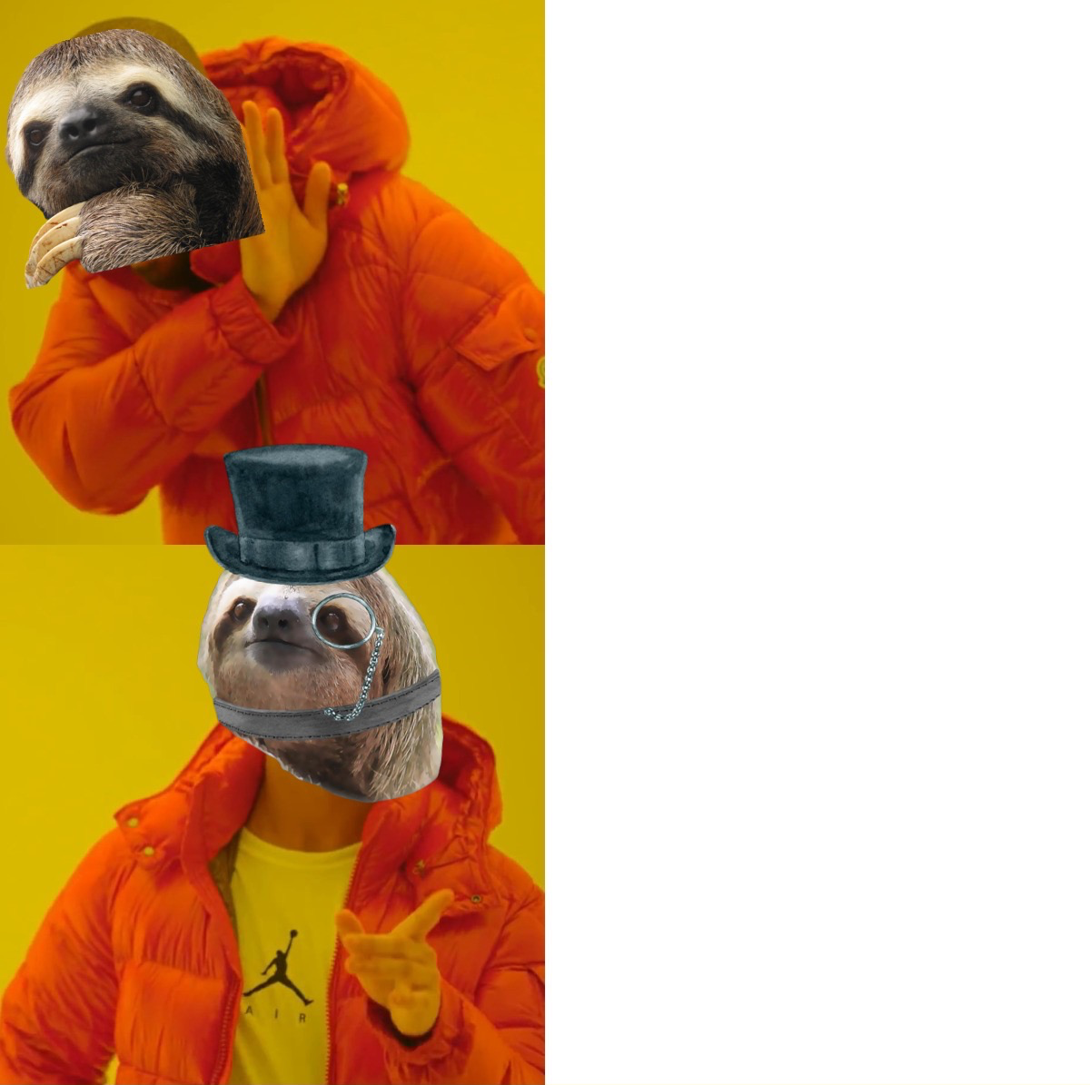 Monocle top hat sloth hotline bling v2 Blank Meme Template