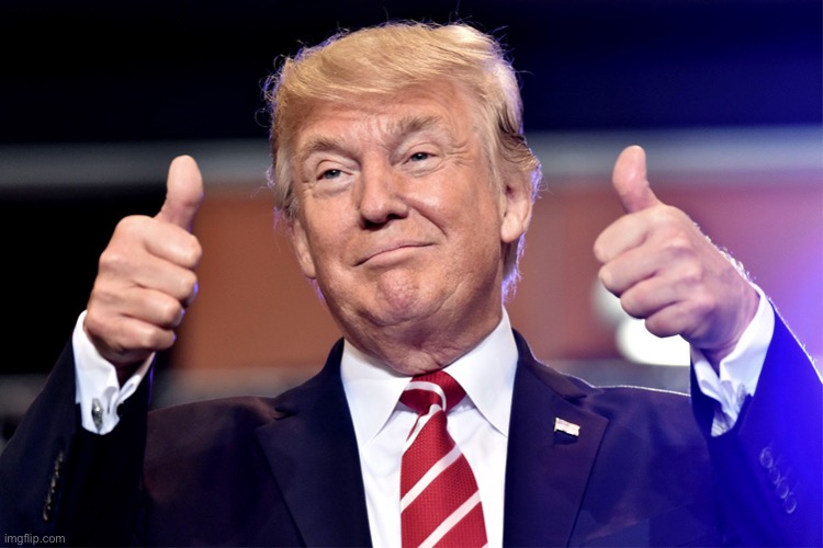 Trump thumbs up smiling goofy winning | image tagged in trump thumbs up smiling goofy winning | made w/ Imgflip meme maker