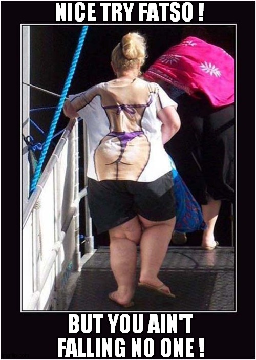 Optical Illusion Fail | NICE TRY FATSO ! BUT YOU AIN'T FALLING NO ONE ! | image tagged in optical illusion,fail,obese,dark humour | made w/ Imgflip meme maker