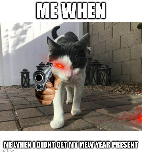 Me when i didnt get my mew year present (HNY!!) | ME WHEN; AMOGUS; ME WHEN I DIDNT GET MY MEW YEAR PRESENT | image tagged in cat,me when,happy new year | made w/ Imgflip meme maker