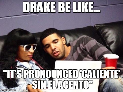 DRAKE BE LIKE... "IT'S PRONOUNCED 'CALIENTE' SIN EL ACENTO" | image tagged in animales bachata | made w/ Imgflip meme maker