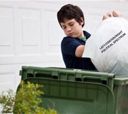 Taking Out The Trash | LEFT/CENTER/RIGHT POLITICAL SPECTRUM | image tagged in environmental collapse,political collapse,failures of imagination,lies,hostility,habits | made w/ Imgflip meme maker