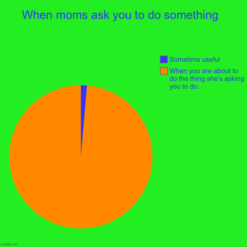 It makes me so mad | When moms ask you to do something  | When you are about to do the thing she’s asking you to do., Sometime useful | image tagged in charts,pie charts | made w/ Imgflip chart maker