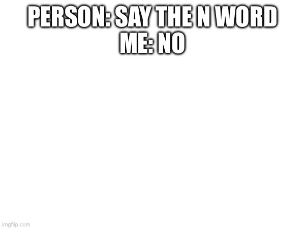 I said the n wodr | PERSON: SAY THE N WORD
ME: NO | made w/ Imgflip meme maker