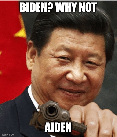 B why not A | BIDEN? WHY NOT; AIDEN | image tagged in xi jinping | made w/ Imgflip meme maker