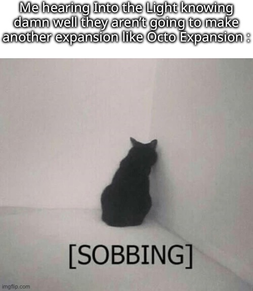i actually sob while listening to it. And nothing hits harder than Octo Expansion. | Me hearing Into the Light knowing damn well they aren’t going to make another expansion like Octo Expansion : | made w/ Imgflip meme maker