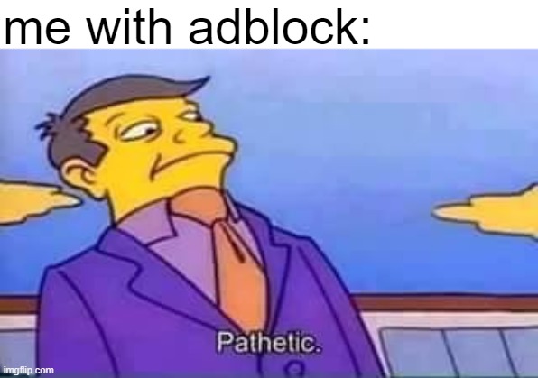 me with adblock: | image tagged in skinner pathetic | made w/ Imgflip meme maker