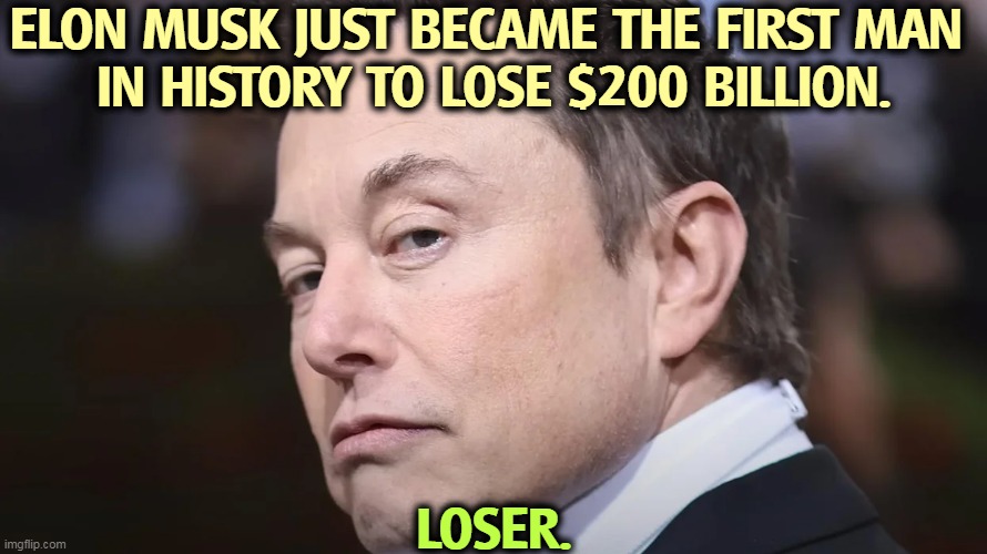 And a Happy New Year to you, too. | ELON MUSK JUST BECAME THE FIRST MAN 
IN HISTORY TO LOSE $200 BILLION. LOSER. | image tagged in elon musk,loser | made w/ Imgflip meme maker