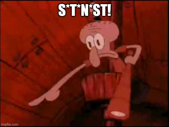 Squidward pointing | S*T*N*ST! | image tagged in squidward pointing | made w/ Imgflip meme maker