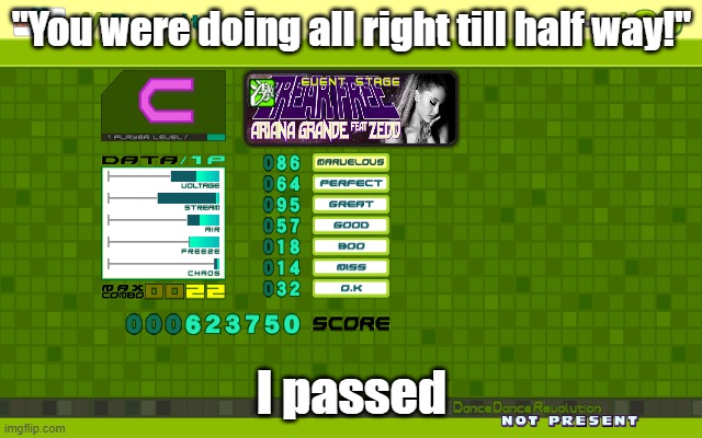 "You were doing all right till half way!"; I passed | made w/ Imgflip meme maker