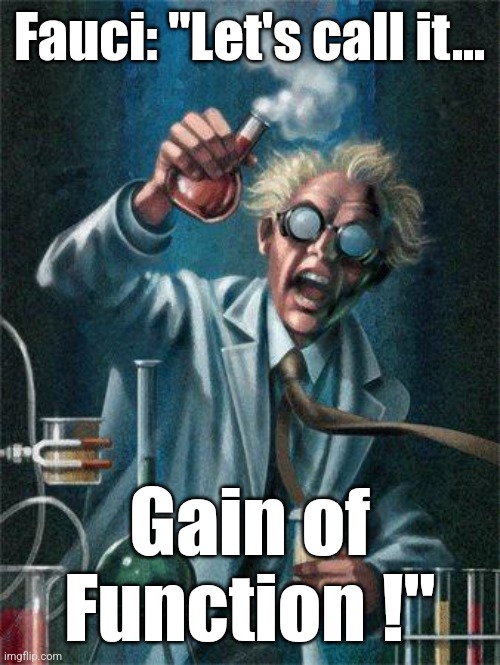 CDC: Center for Disease Creation | Fauci: "Let's call it... Gain of Function !" | image tagged in mad scientist,fauci,liberals,democrats,criminals | made w/ Imgflip meme maker